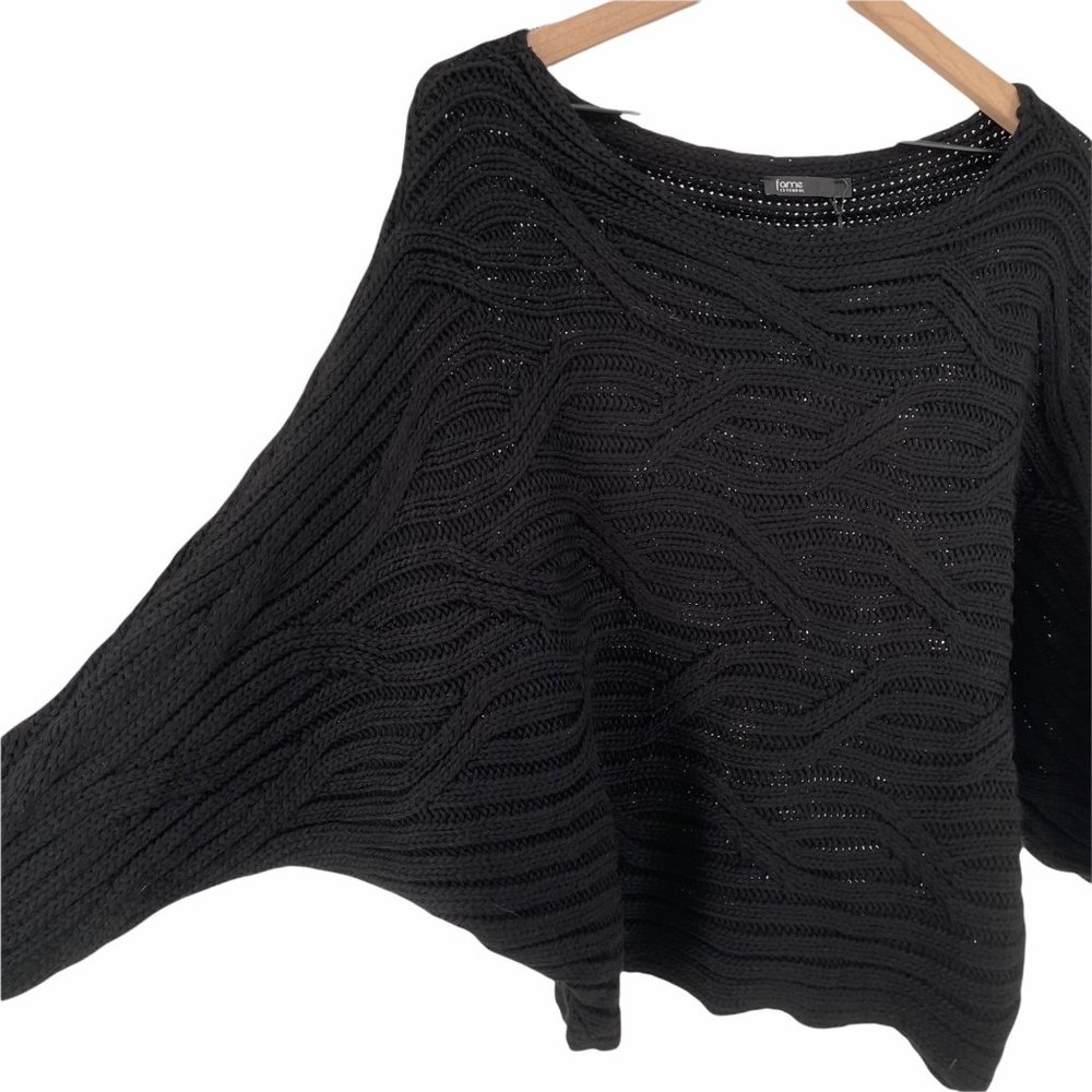 Fame Istanbul black cropped boatneck chunky knit relaxed dolman sweater one size - Picture 7 of 12